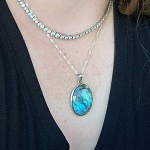 Handmade/Blue Tourmaline Necklace/18-20inch/Sterling Silver.